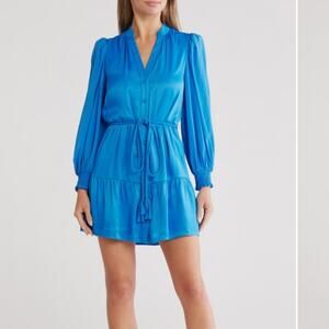 Alice + Olivia Antonette Vibrant Blue Long Sleeve Dress Silk NWT /MISSING SASH